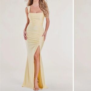 Irene Open Back Slit Column Formal Dress